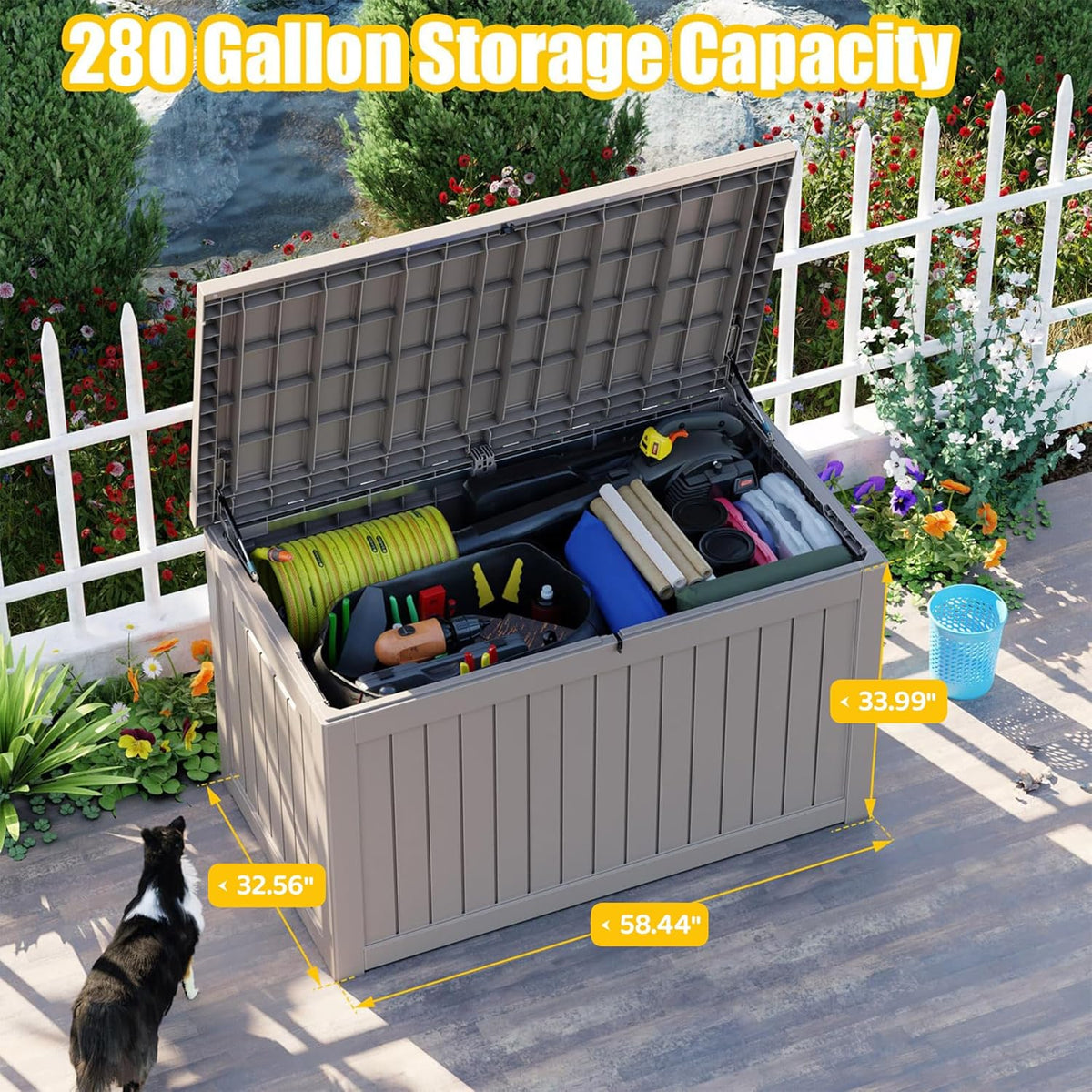 30 Gallon Outdoor Deck Box, Lockable Waterproof Outdoor Storage Boxes For Garden Tools,Indoor Cushions,Accessories Outside Storage Resin Weatherproof Container(Black)