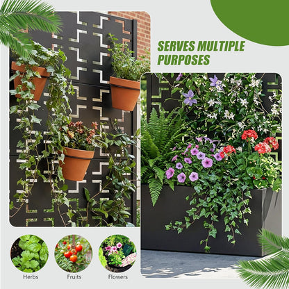Casaphoria Metal Raised Garden Bed with Trellis and Wheels, 72"x47"x16" Planter Box for Climbing Plants, Vegetables & Vines, Features Drainage Holes and Privacy Screen (Black-Louver) - Colors B
