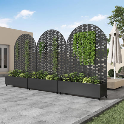 Casaphoria Metal Raised Garden Bed with Trellis and Wheels, 72"x47"x16" Planter Box for Climbing Plants, Vegetables & Vines, Features Drainage Holes and Privacy Screen (Black-Louver) - Colors C