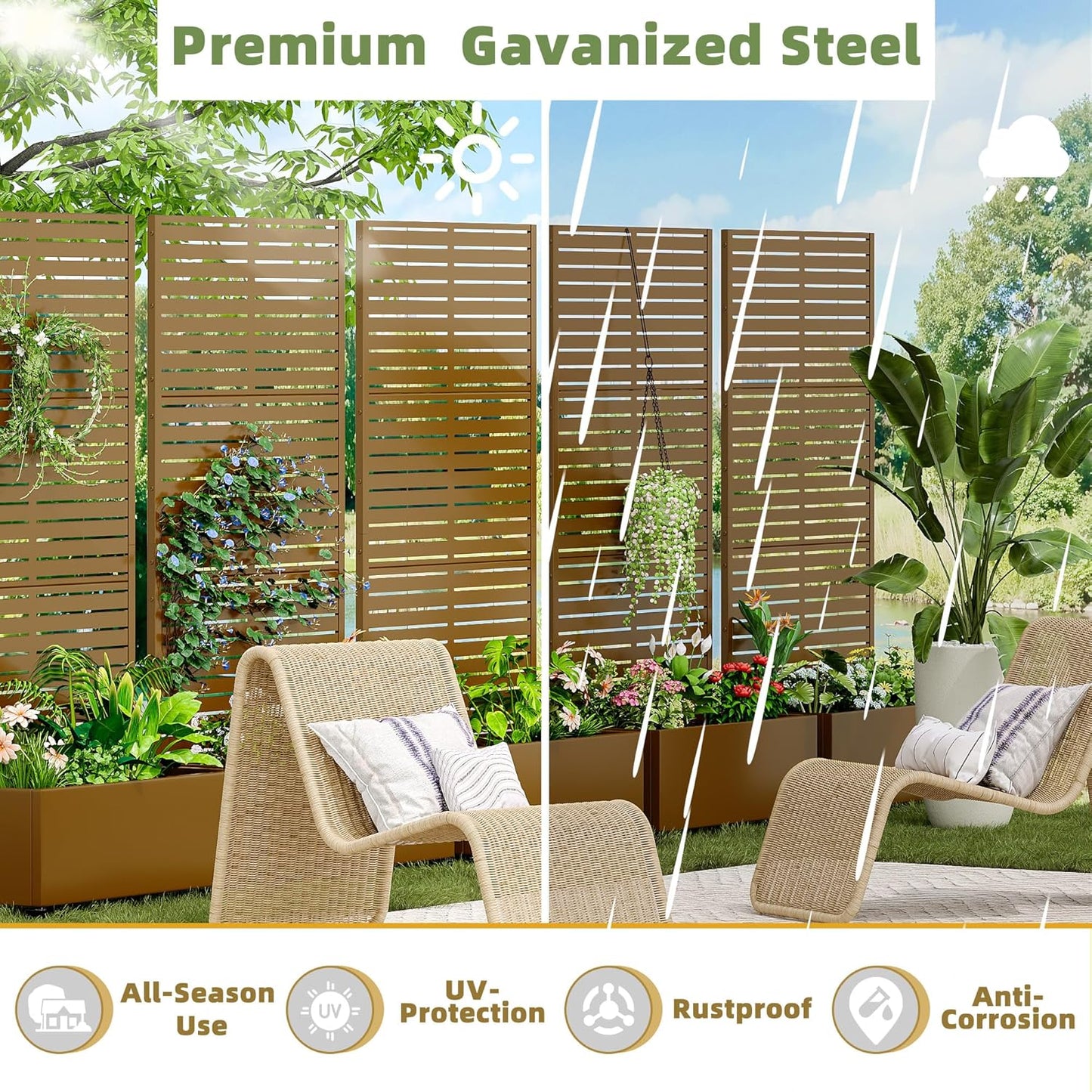 Casaphoria Metal Raised Garden Bed with Trellis and Wheels, 72"x47"x16" Planter Box for Climbing Plants, Vegetables & Vines, Features Drainage Holes and Privacy Screen (Black-Louver) - Colors C