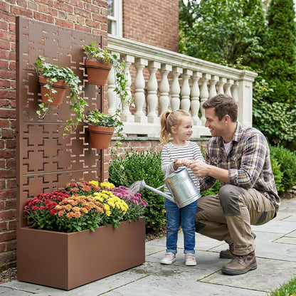 Casaphoria Metal Raised Garden Bed with Trellis and Wheels, 72"x47"x16" Planter Box for Climbing Plants, Vegetables & Vines, Features Drainage Holes and Privacy Screen (Black-Louver) - Colors D