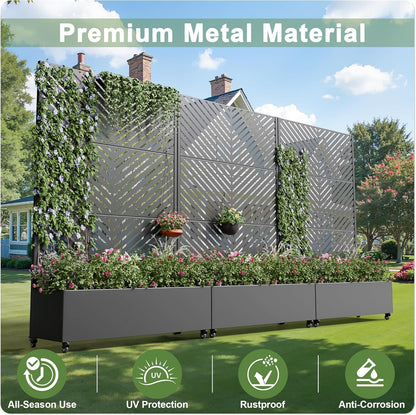 Casaphoria Metal Raised Garden Bed with Trellis and Wheels, 72"x47"x16" Planter Box for Climbing Plants, Vegetables & Vines, Features Drainage Holes and Privacy Screen (Black-Louver) - Colors C