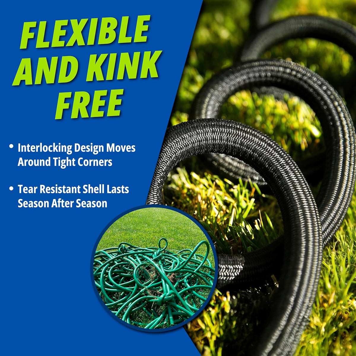 Hydrosteel 50 Ft Metal Garden Hose with Nozzle, Water Hose Made from Heavy Duty 304 Stainless Steel, Flexible, Lightweight, Crush Resistant Fittings, Non Kinking, 5/8” Diameter, 600 PSI