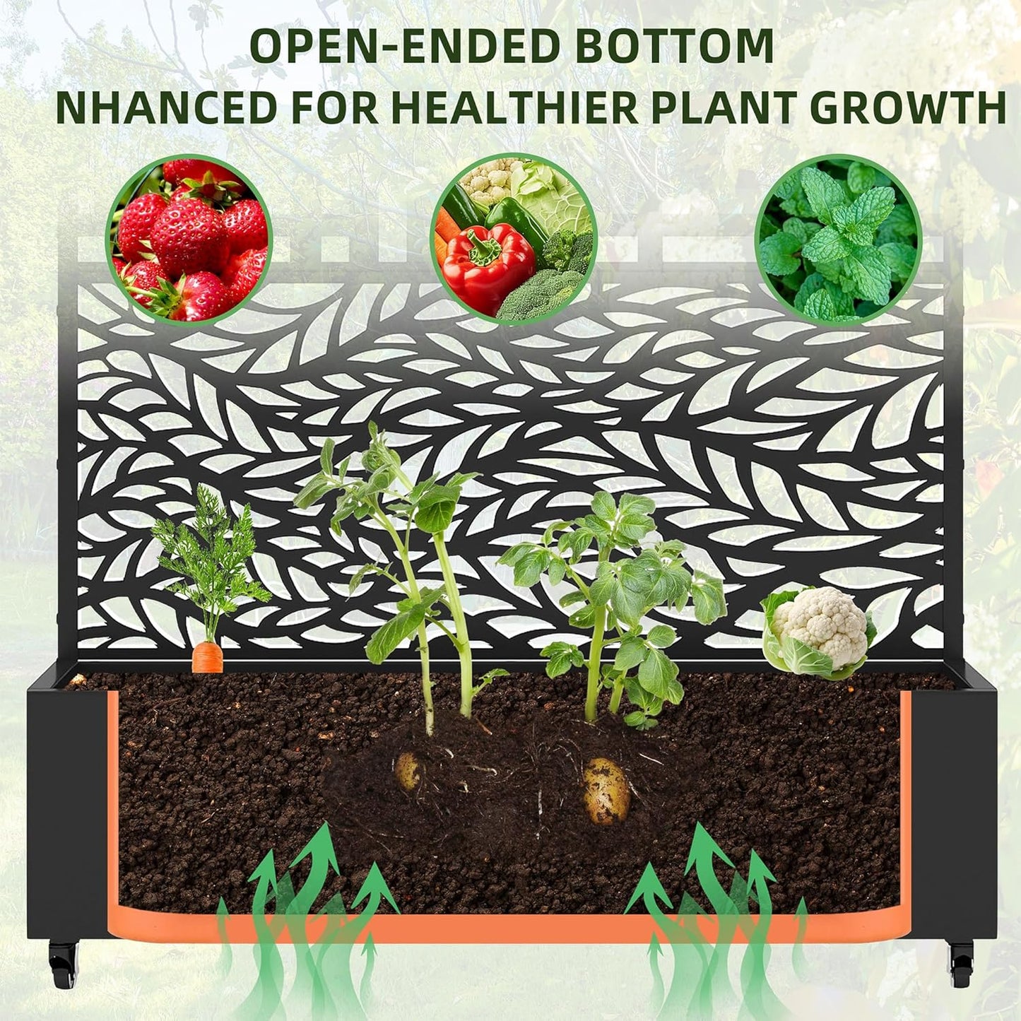Casaphoria Metal Raised Garden Bed with Trellis and Wheels, 72"x47"x16" Planter Box for Climbing Plants, Vegetables & Vines, Features Drainage Holes and Privacy Screen (Black-Louver) - Colors C