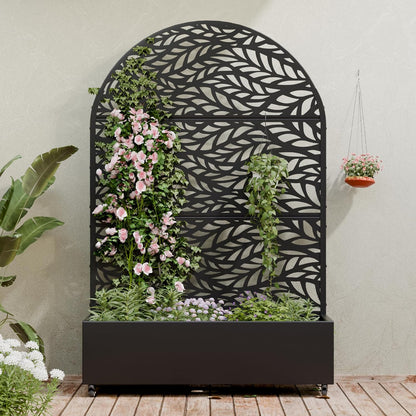 Casaphoria Metal Raised Garden Bed with Trellis and Wheels, 72"x47"x16" Planter Box for Climbing Plants, Vegetables & Vines, Features Drainage Holes and Privacy Screen (Black-Louver) - Colors A