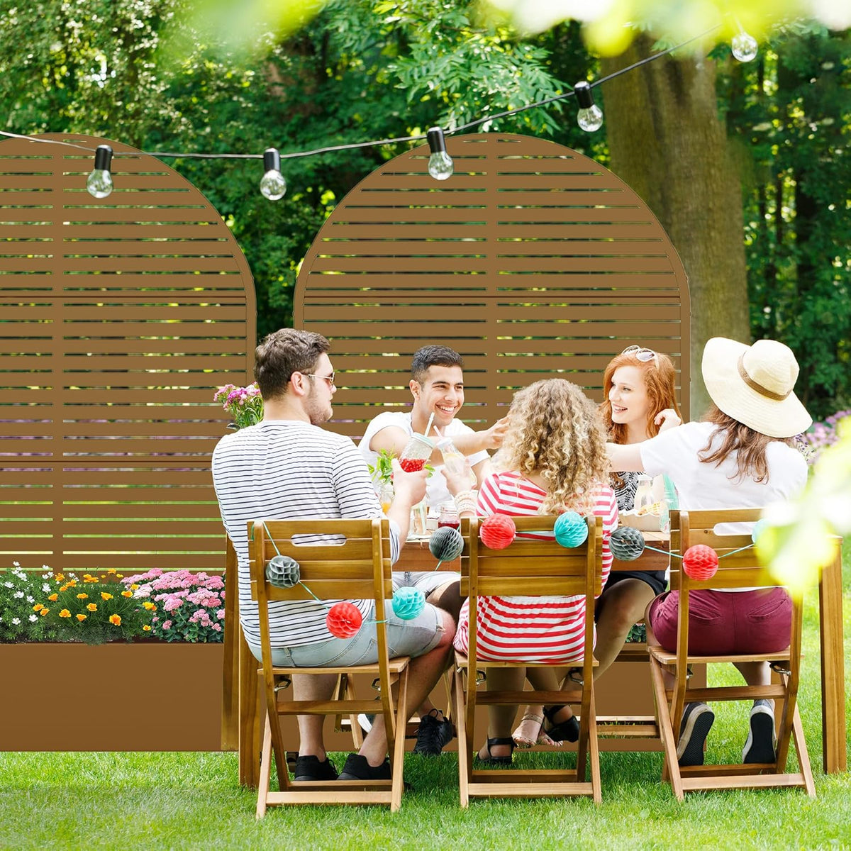 Casaphoria Metal Raised Garden Bed with Trellis and Wheels, 72"x47"x16" Planter Box for Climbing Plants, Vegetables & Vines, Features Drainage Holes and Privacy Screen (Black-Louver) - Colors D