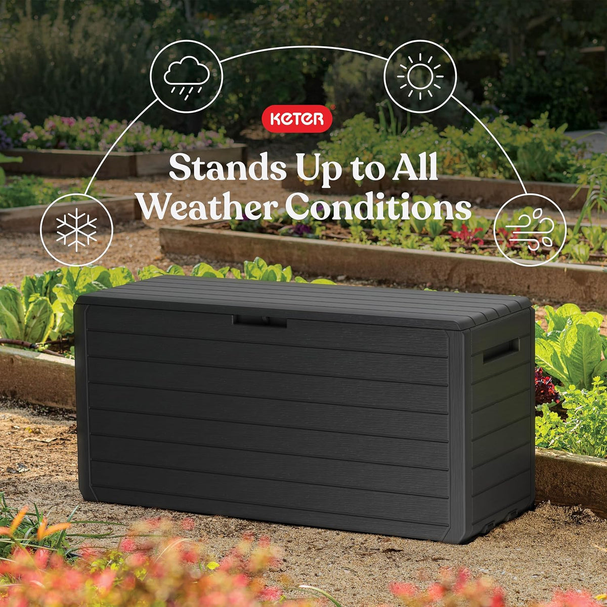 Keter Marvel Plus 71 Gallon Resin Outdoor Storage Box for Patio Furniture Cushions, Throw Pillows, Garden Tools and Pool Floats, Brown