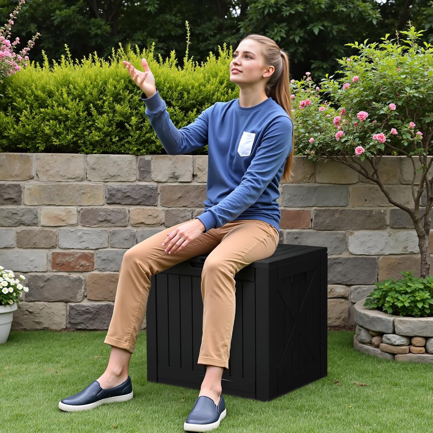 30 Gallon Resin Deck Box Waterproof Outdoor Storage Box for Patio Furniture Pool Accessories Indoor Storage for Cushion Garden Tools (30 Gallon, Black)