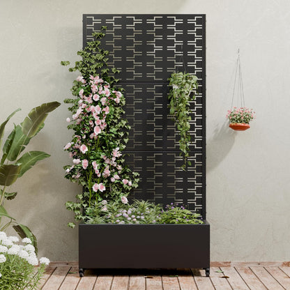 Casaphoria Metal Raised Garden Bed with Trellis and Wheels, 72"x47"x16" Planter Box for Climbing Plants, Vegetables & Vines, Features Drainage Holes and Privacy Screen (Black-Louver) - Colors B