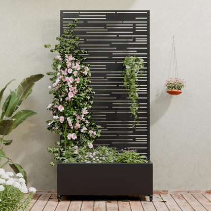 Casaphoria Metal Raised Garden Bed with Trellis and Wheels, 72"x47"x16" Planter Box for Climbing Plants, Vegetables & Vines, Features Drainage Holes and Privacy Screen (Black-Louver) - Colors B