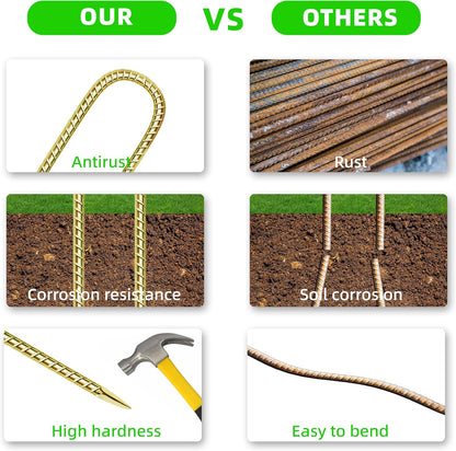 11 Pack Ground Garden Rebar Stakes Rebar 12 Inch Anti-Rust Galvanized Steel U Shape Hook Heavy Duty Ground Anchors for Tents, Position Kits,Fences, and Trampolines Landscape Fabric