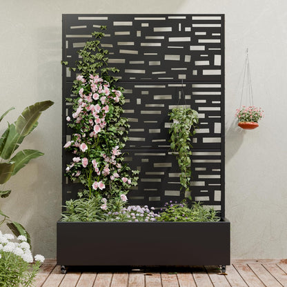 Casaphoria Metal Raised Garden Bed with Trellis and Wheels, 72"x47"x16" Planter Box for Climbing Plants, Vegetables & Vines, Features Drainage Holes and Privacy Screen (Black-Louver) - Colors D
