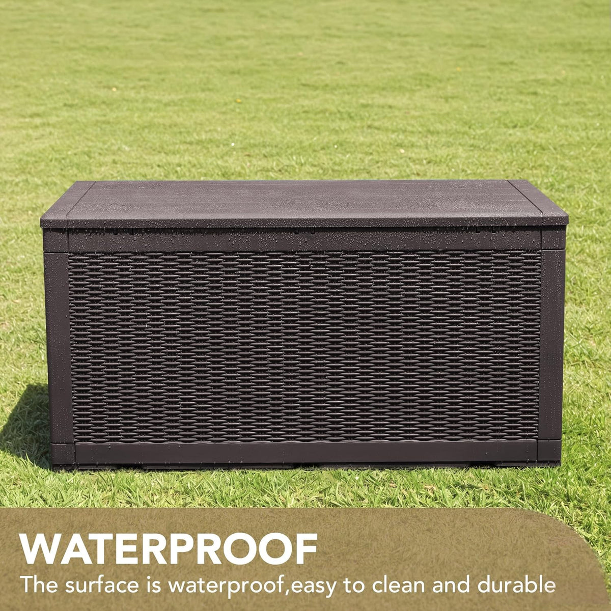 Devoko 100 Gallon Waterproof Large Resin Deck Box Indoor Outdoor Lockable Storage Container for Patio Furniture Cushions Garden Tools (100 Gallon, Black)