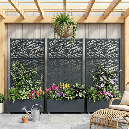 Casaphoria Metal Raised Garden Bed with Trellis and Wheels, 72"x47"x16" Planter Box for Climbing Plants, Vegetables & Vines, Features Drainage Holes and Privacy Screen (Black-Louver) - Colors A