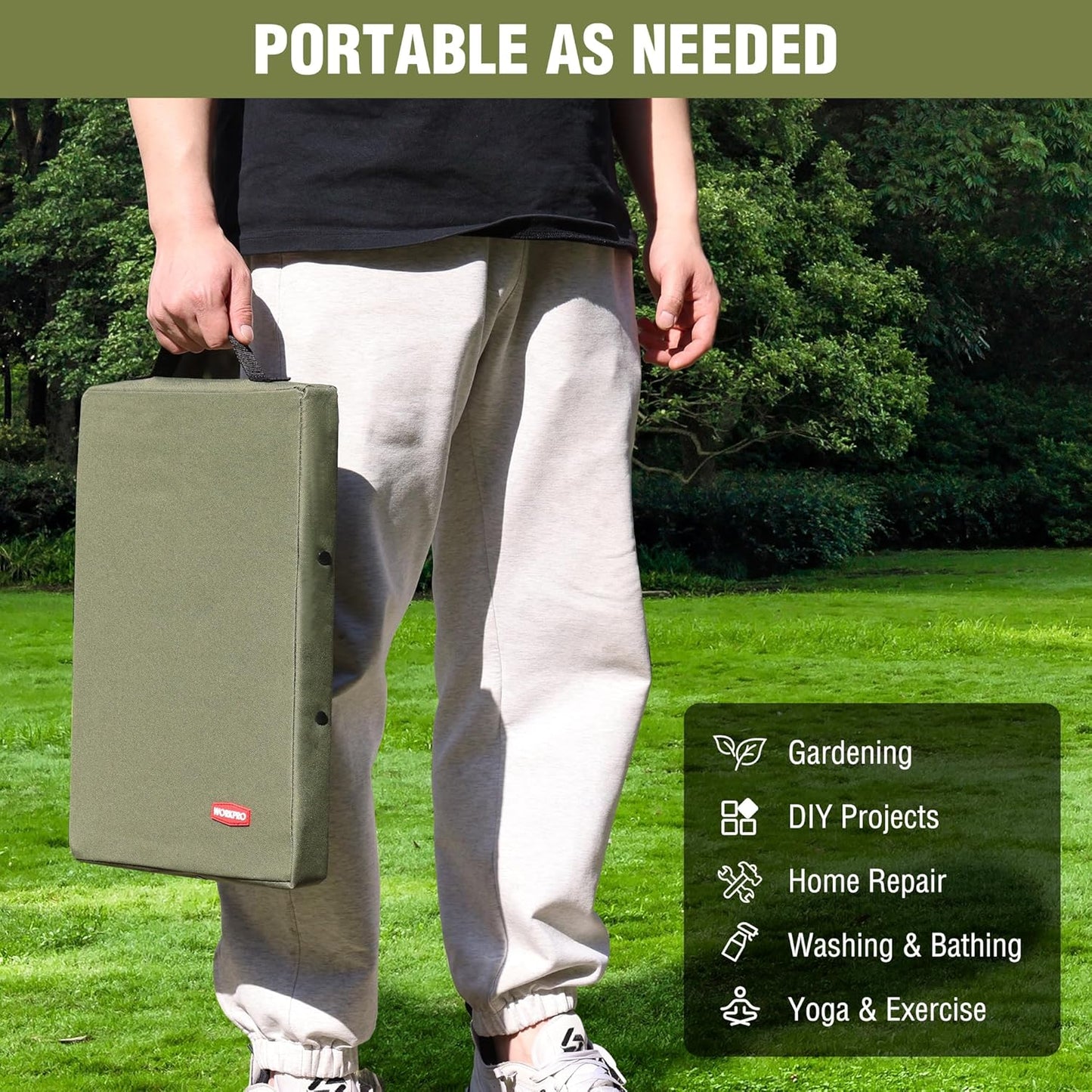 WORKPRO 17" Kneeling Pad with Removable Cover, Soft Pad Cushioning for Knee, Large Foam Kneeler Pad for Gardening, Daily Chores, Workout Supplies, Blue Floral Printing