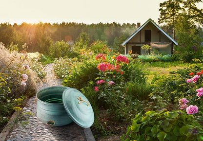 LifeSmart Decorative Garden Hose Storage Holder Pot with Lid | Expandable Water Hose Container 12 x16 inches | Heavy Duty Hose Hider | Holds 150 ft Hose Outdoor and Indoor Use