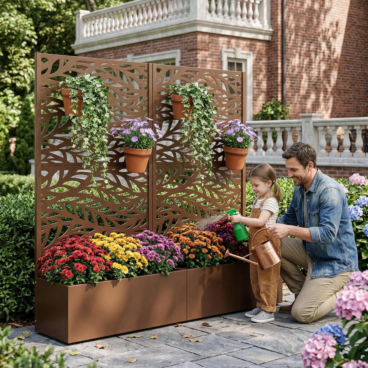 Casaphoria Metal Raised Garden Bed with Trellis and Wheels, 72"x47"x16" Planter Box for Climbing Plants, Vegetables & Vines, Features Drainage Holes and Privacy Screen (Black-Louver) - Colors C