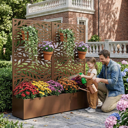 Casaphoria Metal Raised Garden Bed with Trellis and Wheels, 72"x47"x16" Planter Box for Climbing Plants, Vegetables & Vines, Features Drainage Holes and Privacy Screen (Black-Louver) - Colors C