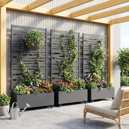 Casaphoria Metal Raised Garden Bed with Trellis and Wheels, 72"x47"x16" Planter Box for Climbing Plants, Vegetables & Vines, Features Drainage Holes and Privacy Screen (Black-Louver) - Colors D