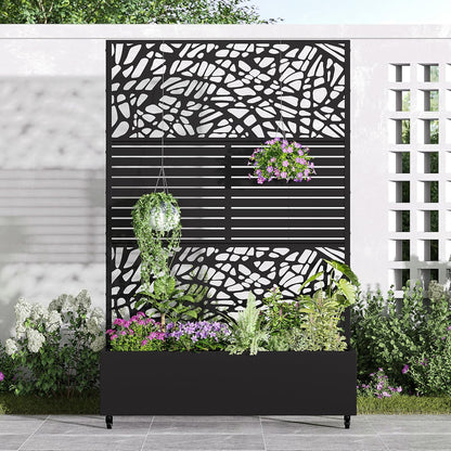 Casaphoria Metal Raised Garden Bed with Trellis and Wheels, 72"x47"x16" Planter Box for Climbing Plants, Vegetables & Vines, Features Drainage Holes and Privacy Screen (Black-Louver) - Colors A