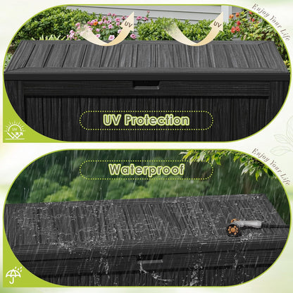 Devoko 100 Gallon Waterproof Large Resin Deck Box Indoor Outdoor Lockable Storage Container for Patio Furniture Cushions Garden Tools (100 Gallon, Black)