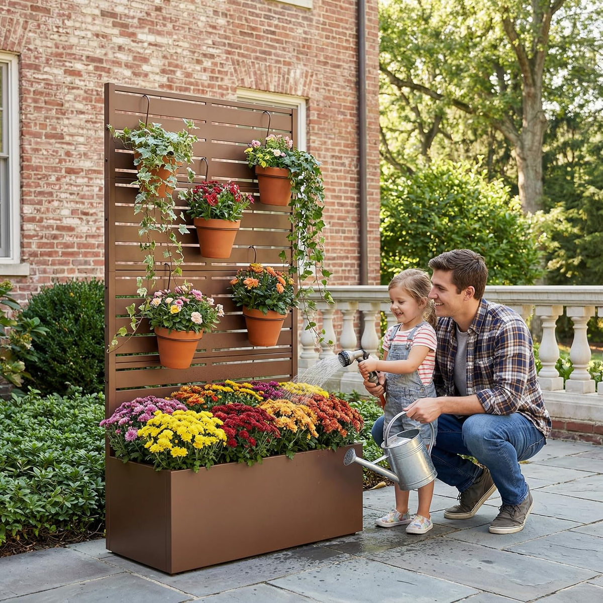 Casaphoria Metal Raised Garden Bed with Trellis and Wheels, 72"x47"x16" Planter Box for Climbing Plants, Vegetables & Vines, Features Drainage Holes and Privacy Screen (Black-Louver) - Colors C