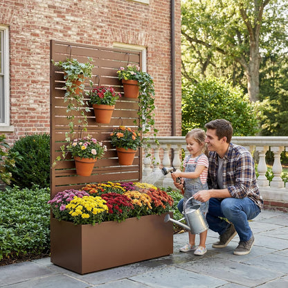 Casaphoria Metal Raised Garden Bed with Trellis and Wheels, 72"x47"x16" Planter Box for Climbing Plants, Vegetables & Vines, Features Drainage Holes and Privacy Screen (Black-Louver) - Colors C