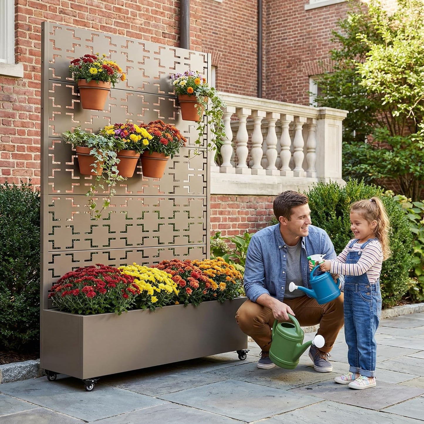 Casaphoria Metal Raised Garden Bed with Trellis and Wheels, 72"x47"x16" Planter Box for Climbing Plants, Vegetables & Vines, Features Drainage Holes and Privacy Screen (Black-Louver) - Colors C