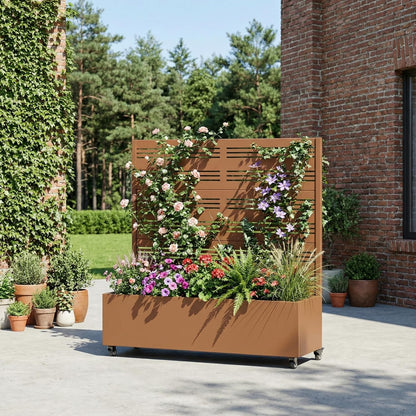 Casaphoria Metal Raised Garden Bed with Trellis and Wheels, 72"x47"x16" Planter Box for Climbing Plants, Vegetables & Vines, Features Drainage Holes and Privacy Screen (Black-Louver) - Colors B