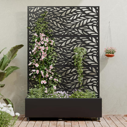 Casaphoria Metal Raised Garden Bed with Trellis and Wheels, 72"x47"x16" Planter Box for Climbing Plants, Vegetables & Vines, Features Drainage Holes and Privacy Screen (Black-Louver) - Colors D
