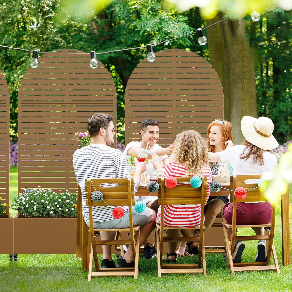 Casaphoria Metal Raised Garden Bed with Trellis and Wheels, 72"x47"x16" Planter Box for Climbing Plants, Vegetables & Vines, Features Drainage Holes and Privacy Screen (Black-Louver) - Colors D