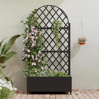 Casaphoria Metal Raised Garden Bed with Trellis and Wheels, 72"x47"x16" Planter Box for Climbing Plants, Vegetables & Vines, Features Drainage Holes and Privacy Screen (Black-Louver) - Colors C