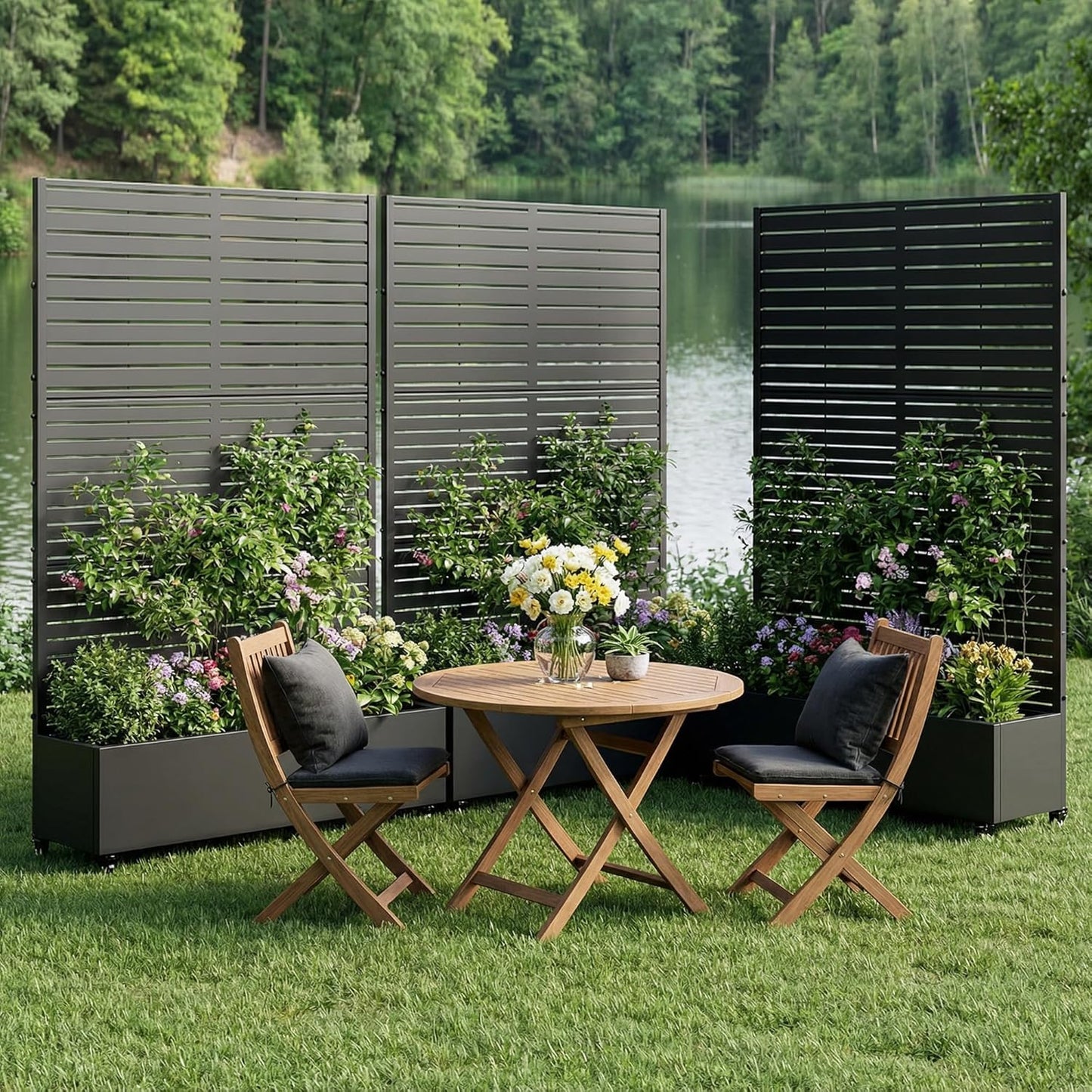 Casaphoria Metal Raised Garden Bed with Trellis and Wheels, 72"x47"x16" Planter Box for Climbing Plants, Vegetables & Vines, Features Drainage Holes and Privacy Screen (Black-Louver) - Colors C