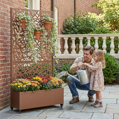 Casaphoria Metal Raised Garden Bed with Trellis and Wheels, 72"x47"x16" Planter Box for Climbing Plants, Vegetables & Vines, Features Drainage Holes and Privacy Screen (Black-Louver) - Colors B