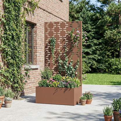 Casaphoria Metal Raised Garden Bed with Trellis and Wheels, 72"x47"x16" Planter Box for Climbing Plants, Vegetables & Vines, Features Drainage Holes and Privacy Screen (Black-Louver) - Colors D