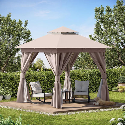 10x20 Gazebo Canopy with 100FT String Lights, Metal Heavy Duty Patio Canopy Tent with Double Roofs, Mosquito Nettings and Privacy Screens for Backyard, Garden, Lawn, Gray