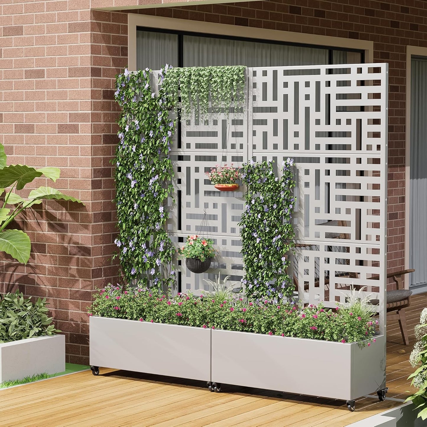 Casaphoria Metal Raised Garden Bed with Trellis and Wheels, 72"x47"x16" Planter Box for Climbing Plants, Vegetables & Vines, Features Drainage Holes and Privacy Screen (Black-Louver) - Colors A
