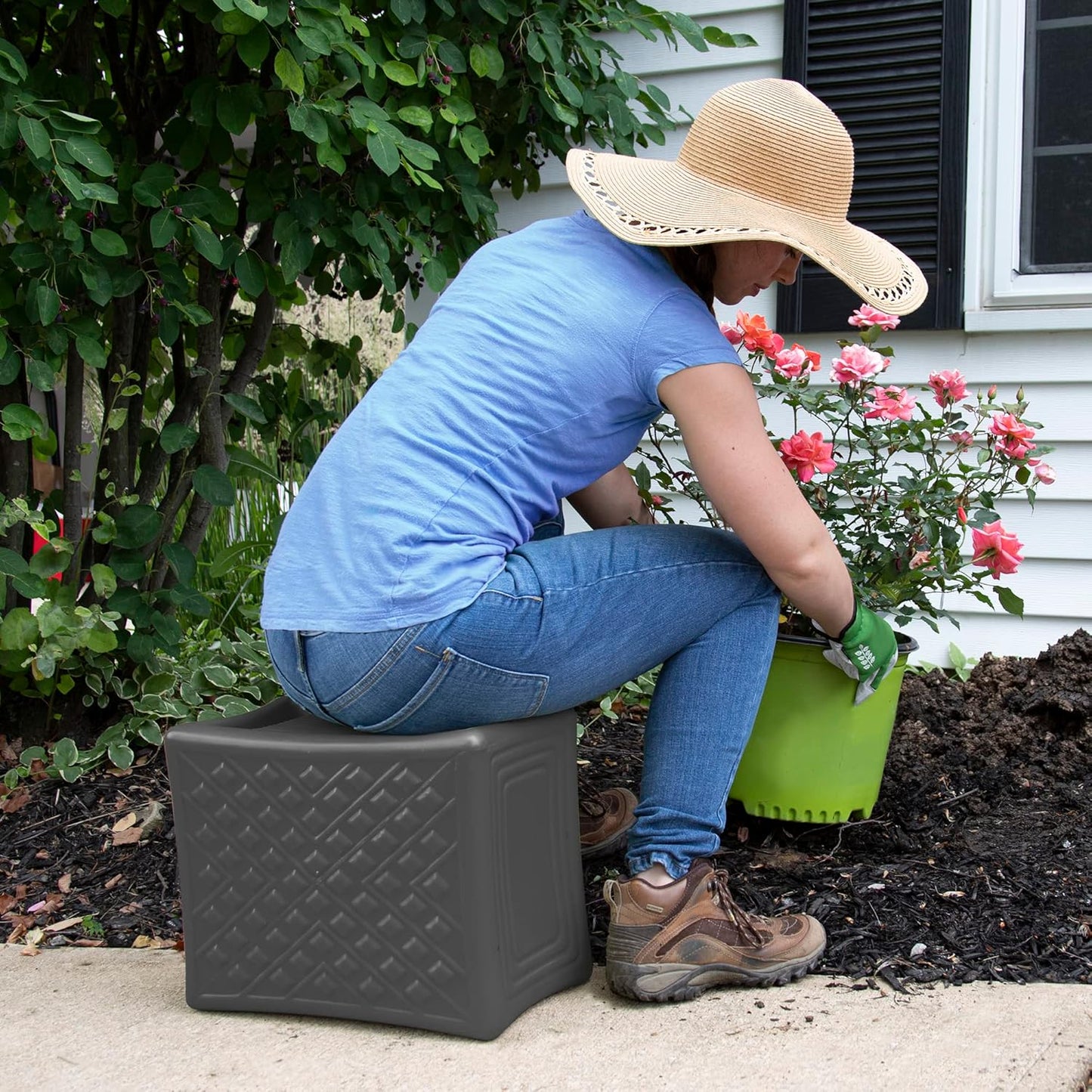 Simplay3 Handy Home 3-Level Heavy Duty Work/Garden Seat - 12" x 15" x 9" - Gray, Made in USA