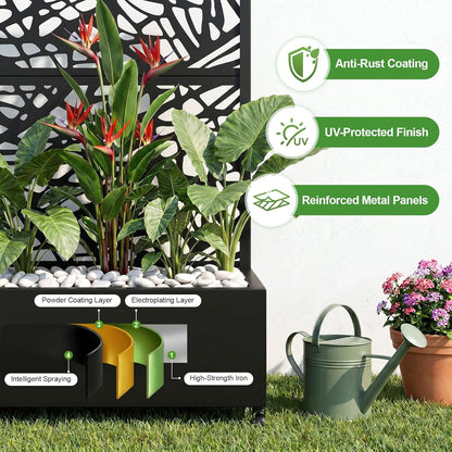 Casaphoria Metal Raised Garden Bed with Trellis and Wheels, 72"x47"x16" Planter Box for Climbing Plants, Vegetables & Vines, Features Drainage Holes and Privacy Screen (Black-Louver) - Colors B