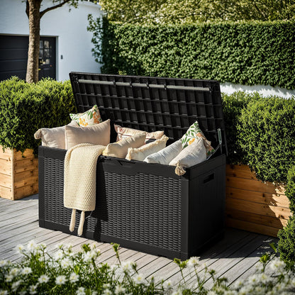 30 Gallon Resin Deck Box Waterproof Outdoor Storage Box for Patio Furniture Pool Accessories Indoor Storage for Cushion Garden Tools (30 Gallon, Black)