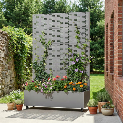 Casaphoria Metal Raised Garden Bed with Trellis and Wheels, 72"x47"x16" Planter Box for Climbing Plants, Vegetables & Vines, Features Drainage Holes and Privacy Screen (Black-Louver) - Colors C