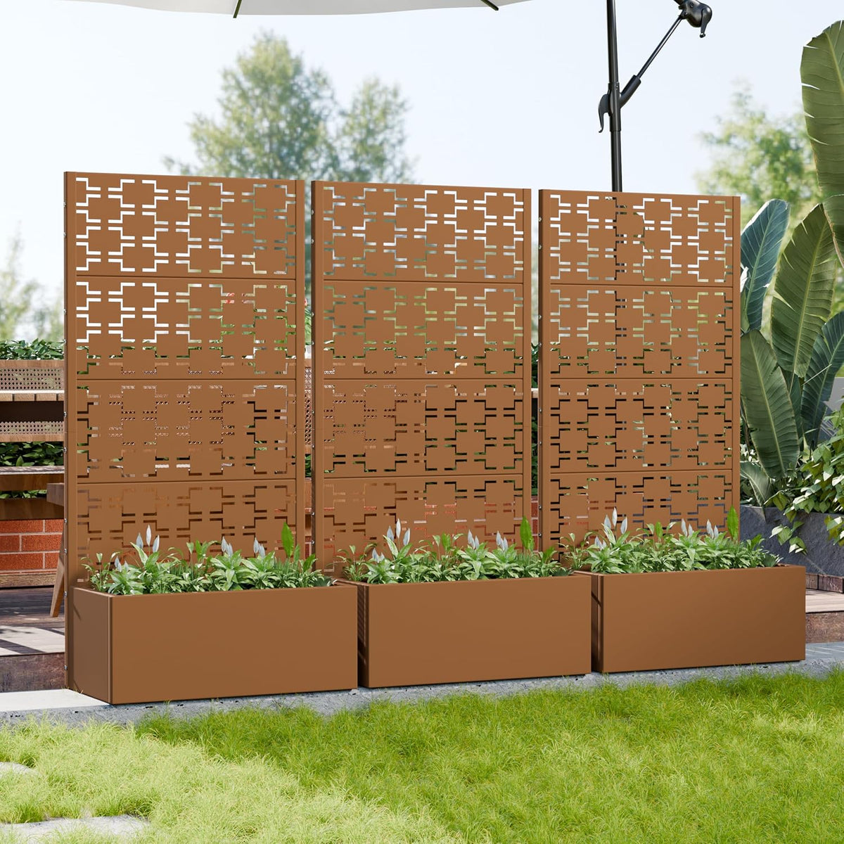 Casaphoria Metal Raised Garden Bed with Trellis and Wheels, 72"x47"x16" Planter Box for Climbing Plants, Vegetables & Vines, Features Drainage Holes and Privacy Screen (Black-Louver) - Colors A