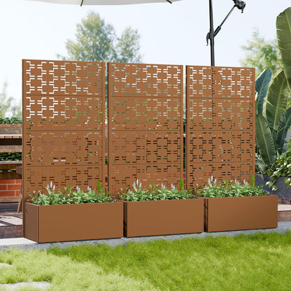 Casaphoria Metal Raised Garden Bed with Trellis and Wheels, 72"x47"x16" Planter Box for Climbing Plants, Vegetables & Vines, Features Drainage Holes and Privacy Screen (Black-Louver) - Colors A