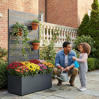 Casaphoria Metal Raised Garden Bed with Trellis and Wheels, 72"x47"x16" Planter Box for Climbing Plants, Vegetables & Vines, Features Drainage Holes and Privacy Screen (Black-Louver) - Colors D
