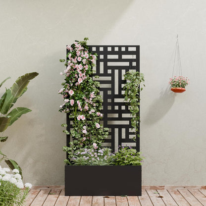 Casaphoria Metal Raised Garden Bed with Trellis and Wheels, 72"x47"x16" Planter Box for Climbing Plants, Vegetables & Vines, Features Drainage Holes and Privacy Screen (Black-Louver) - Colors B