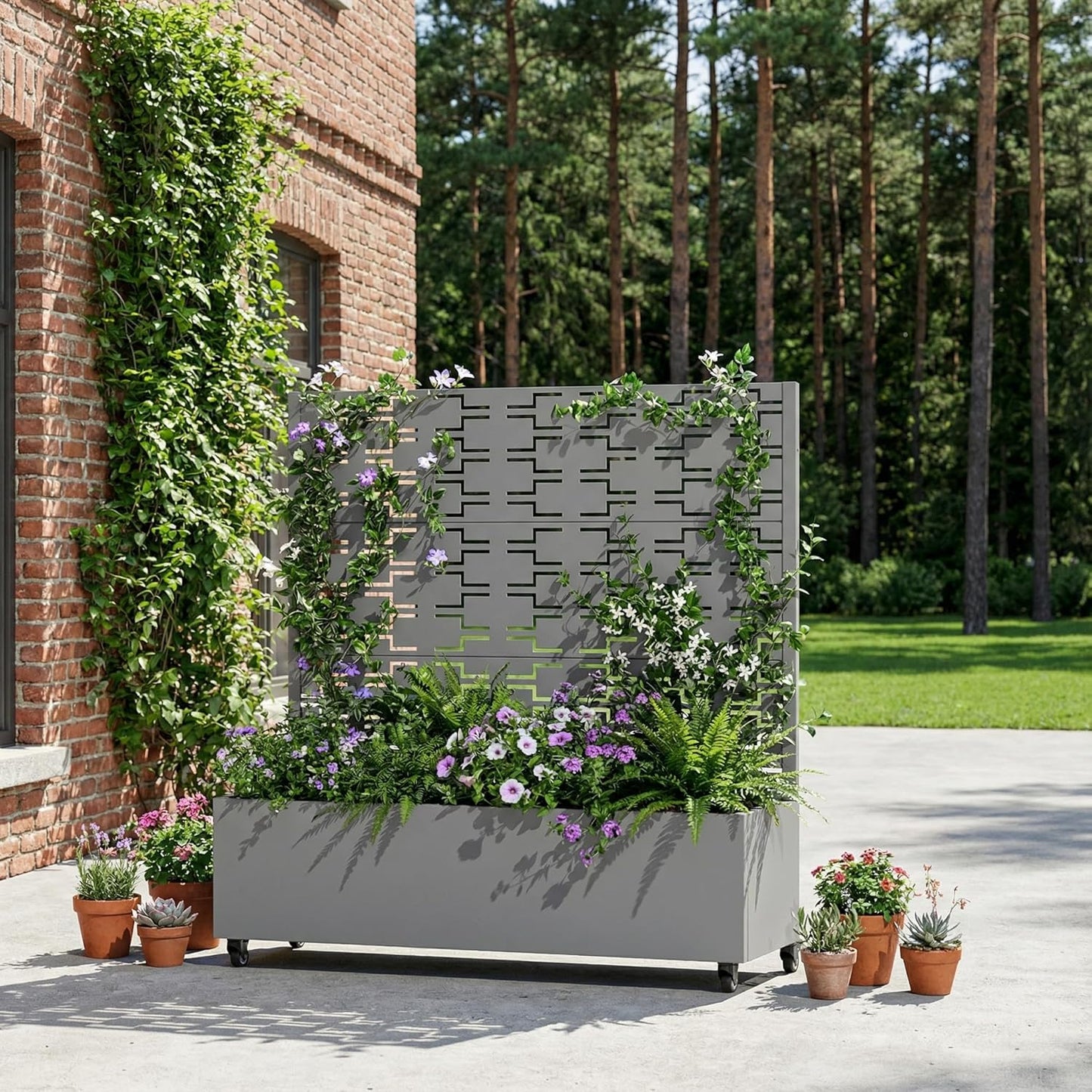 Casaphoria Metal Raised Garden Bed with Trellis and Wheels, 72"x47"x16" Planter Box for Climbing Plants, Vegetables & Vines, Features Drainage Holes and Privacy Screen (Black-Louver) - Colors C