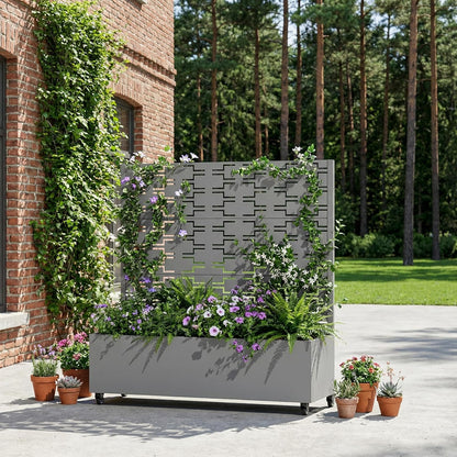 Casaphoria Metal Raised Garden Bed with Trellis and Wheels, 72"x47"x16" Planter Box for Climbing Plants, Vegetables & Vines, Features Drainage Holes and Privacy Screen (Black-Louver) - Colors C