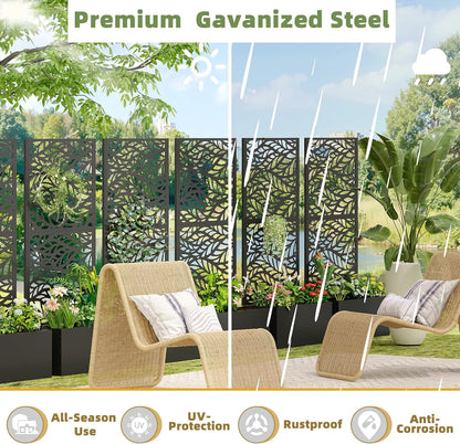 Casaphoria Metal Raised Garden Bed with Trellis and Wheels, 72"x47"x16" Planter Box for Climbing Plants, Vegetables & Vines, Features Drainage Holes and Privacy Screen (Black-Louver) - Colors D
