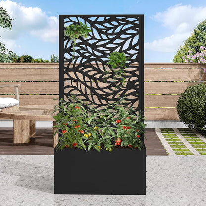 Casaphoria Metal Raised Garden Bed with Trellis and Wheels, 72"x47"x16" Planter Box for Climbing Plants, Vegetables & Vines, Features Drainage Holes and Privacy Screen (Black-Louver) - Colors D