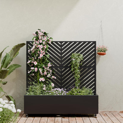 Casaphoria Metal Raised Garden Bed with Trellis and Wheels, 72"x47"x16" Planter Box for Climbing Plants, Vegetables & Vines, Features Drainage Holes and Privacy Screen (Black-Louver) - Colors C